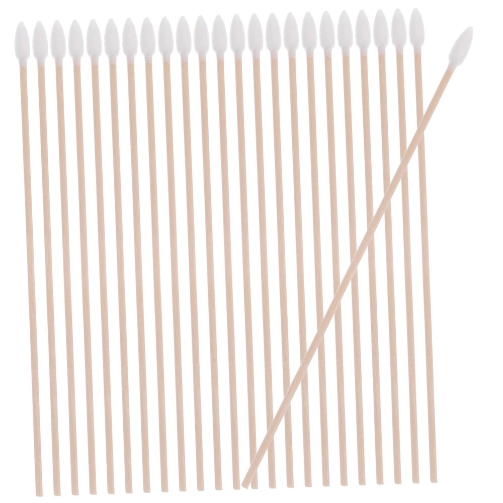 OKUMEYR 100pcs Single Head Wooden Handle Cotton Swabs Long Precision Makeup Cleaning Kit