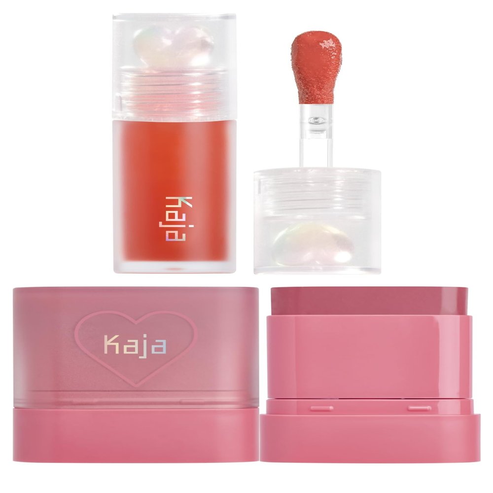 Kaja Juicy Glass Lip Plumping Oil 06 Apple Cider + Dewy Bar - Creamy Multi-Stick Blusher & Lip Balm 04 Fig Smoothie Sorbet,10g Bundle