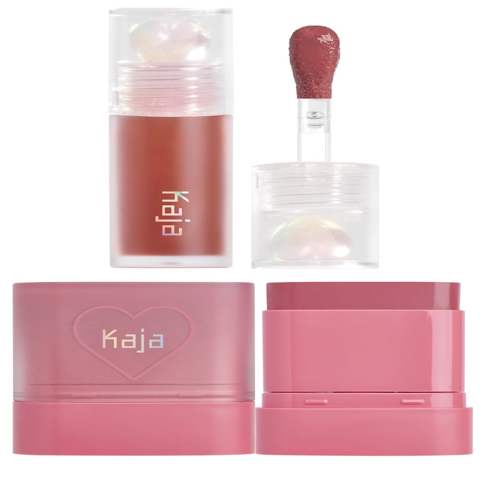 Kaja Juicy Glass Lip Plumping Oil 08 Cherry Cola + Dewy Bar - Creamy Multi-Stick Blusher & Lip Balm 04 Fig Smoothie Sorbet,10g Bundle