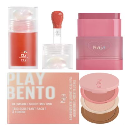 Kaja Juicy Glass Lip Plumping Oil 06 Apple Cider + Dewy Bar - Creamy Multi-Stick Blusher & Lip Balm 04 Fig Smoothie Sorbet,10g + 3-in-1 Blendable Sculpting Trio - Play Bento 01 Butter Up Bundle