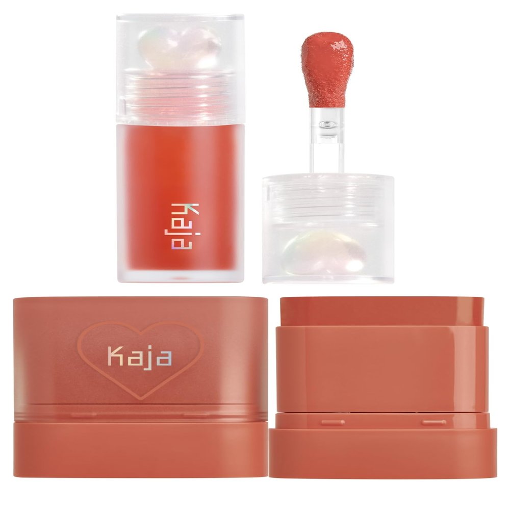 Kaja Juicy Glass Lip Plumping Oil 06 Apple Cider + Dewy Bar - Creamy Multi-Stick Blusher & Lip Balm 05 Cranberry Cooler,10g Bundle