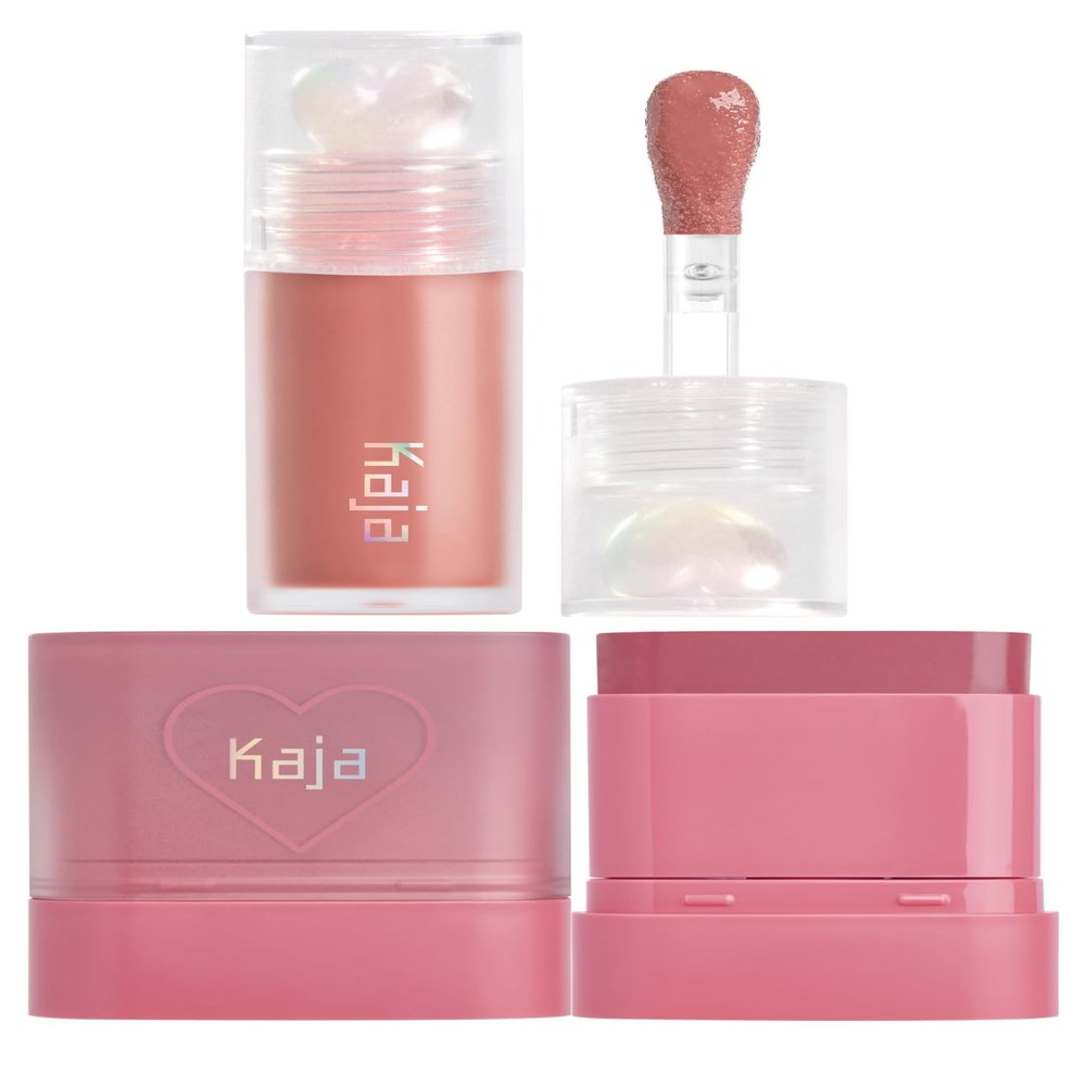 Kaja Juicy Glass Lip Plumping Oil 07 Fig Smoothie + Dewy Bar - Creamy Multi-Stick Blusher & Lip Balm 04 Fig Smoothie Sorbet,10g Bundle