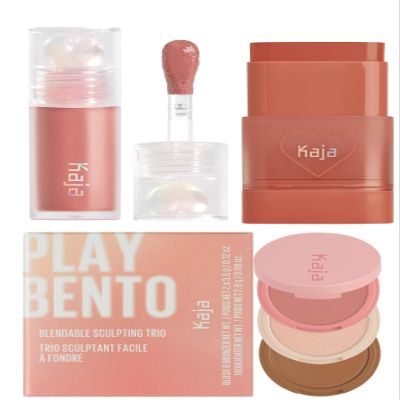 Kaja Juicy Glass Lip Plumping Oil 07 Fig Smoothie + Dewy Bar - Creamy Multi-Stick Blusher & Lip Balm 05 Cranberry Cooler,10g + 3-in-1 Blendable Sculpting Trio - Play Bento 01 Butter Up Bundle