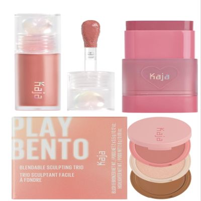 Kaja Juicy Glass Lip Plumping Oil 07 Fig Smoothie + Dewy Bar - Creamy Multi-Stick Blusher & Lip Balm 04 Fig Smoothie Sorbet,10g + 3-in-1 Blendable Sculpting Trio - Play Bento 01 Butter Up Bundle