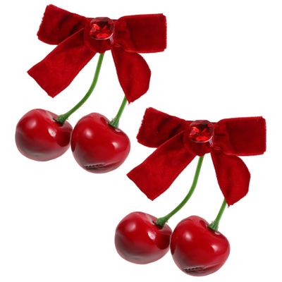FOYTOKI Cherry Hair Clips for Girls Cute Fluffy Fruit Barrettes for Fall Winter Versatile Alligator Clips for Stylish Holiday Accessories Adorable Kawaii Bow Design