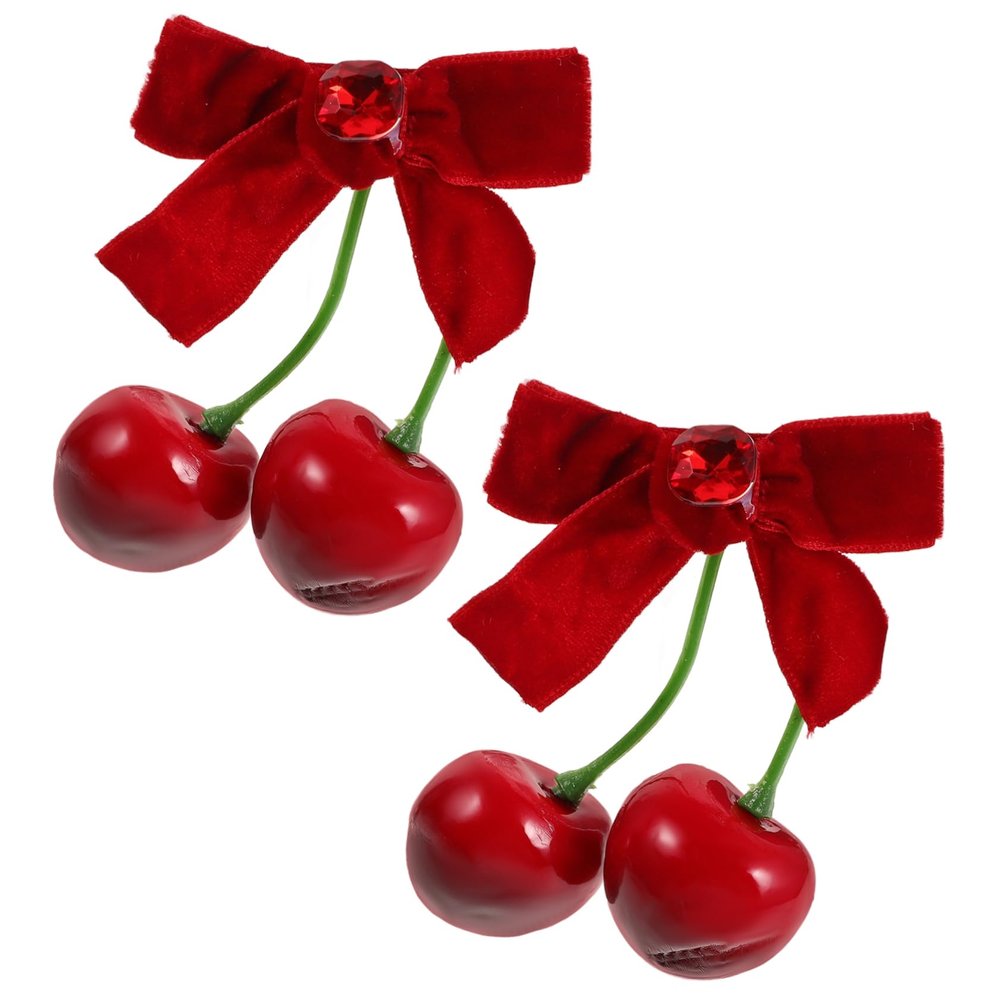 FOYTOKI Cherry Hair Clips for Girls Cute Fluffy Fruit Barrettes for Fall Winter Versatile Alligator Clips for Stylish Holiday Accessories Adorable Kawaii Bow Design