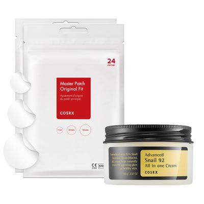 COSRX Acne Healing Duo - Acne Pimple Patch 2 Pack (48 Counts) + Snail Mucin 92% Moisturizer, Acne Care and Skin Repair, After Blemish Care for Sensitive Skin