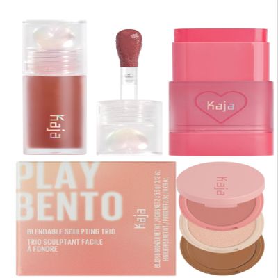 Kaja Juicy Glass Lip Plumping Oil 08 Cherry Cola + Dewy Bar - Creamy Multi-Stick Blusher & Lip Balm 02 Strawberry Sorbet,10g + 3-in-1 Blendable Sculpting Trio - Play Bento 01 Butter Up Bundle
