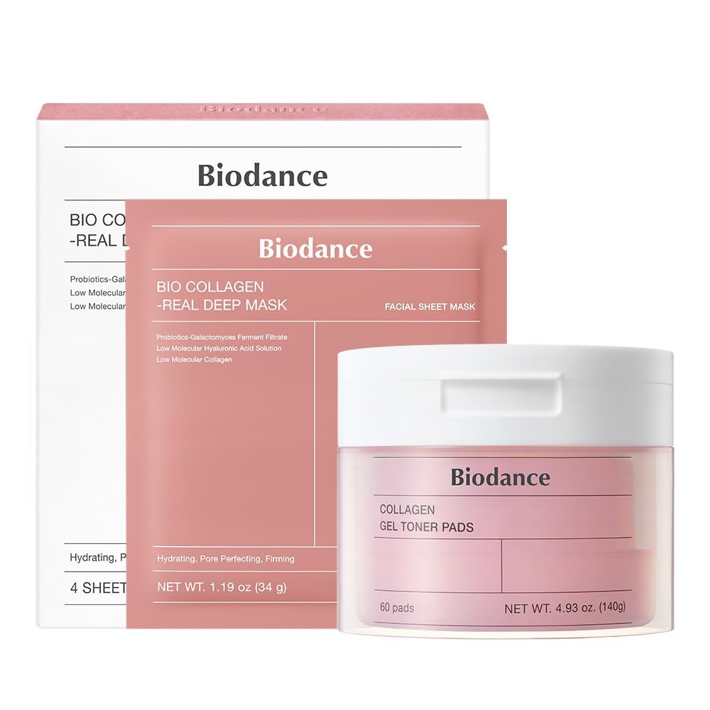 BIODANCE Collagen Day & Night Gel Duo: Bio-Collagen Mask & Toner Pads Set, Korean Skincare Set, Pink Duo for Firming, Plumping, Hydrating, Glass Skin, Korean Skin Care, Gifts for women, Skin Care Set