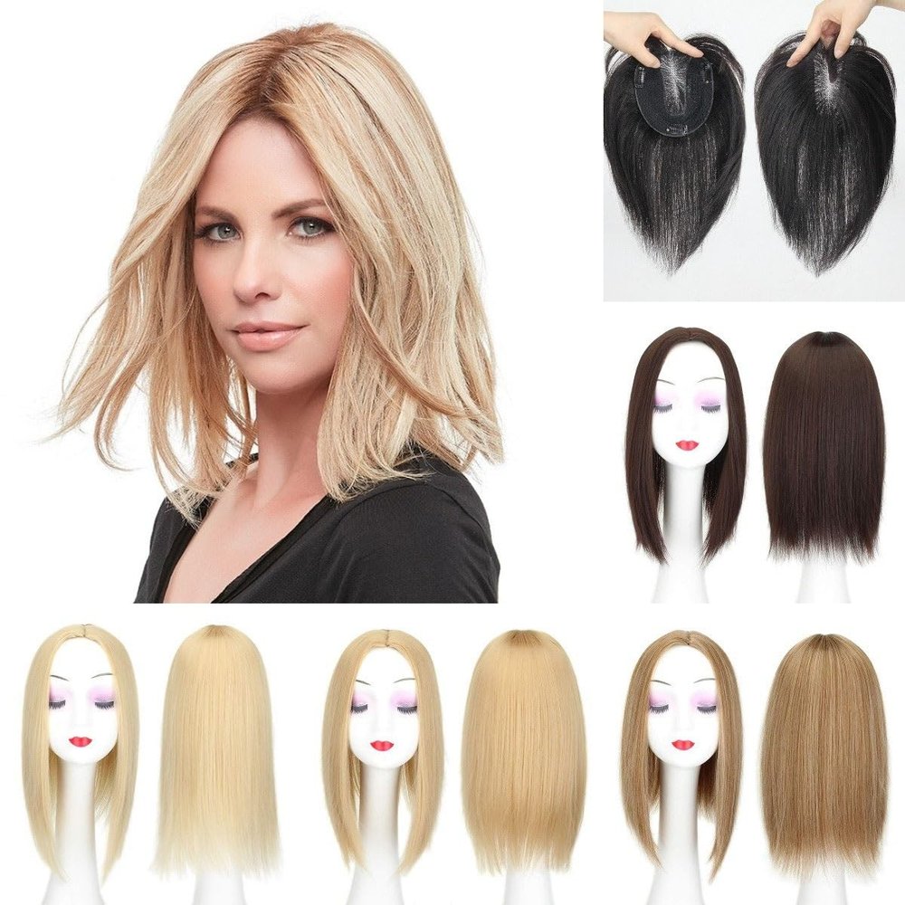 BENGAOTH-O Hair Topper, 10/12 Inch Straight Hair Toppers for Women Real Human Hair, 1314CM Natural Breathable Swiss Lace Base Clip in Brazilian Remy Hair Pieces ,for Women(Ash Blonde,30CM)