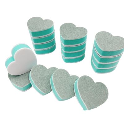 50PCS Mini Nail Buffers Heart Nail File Nail Shaper Sponge Nail Filing Mini Nail Buffing Blocks for Gel Nail Buffer Sponges Green