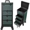 Yueieoun Nail Trolley Cart with 3 Drawers, Salon Station Cosmetology Case on Wheels Rolling Makeup Train Case Nail Case Organizer Beauty Salon Travel Case for Nailart,SPA,Hairstylist,Artist,Dark Green view 1