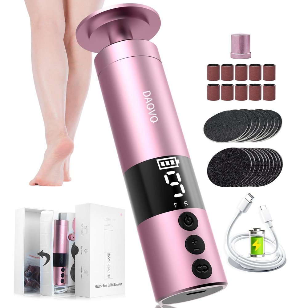 2 in 1 Electric Foot Callus Remover, USB Rechargeable Electric Foot File Grinder with 80/120 Grit Sandpaper Discs and Digital Display, Cordless Aluminum Pedicure Tools for Feet,Nail Care,Dead Skin