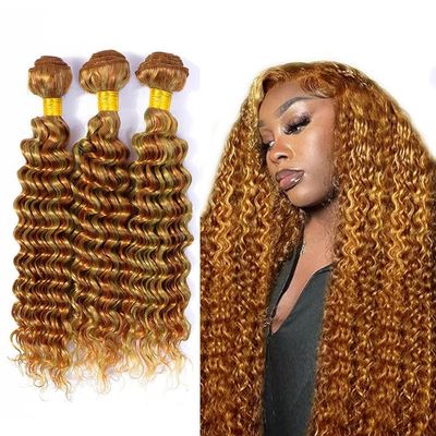 Light Brown & Honey Blonde Mixed Human Hair Bundles - Deep Wave, Two Tone, Double Weft Hair Weave - 22, 24, 26 inch