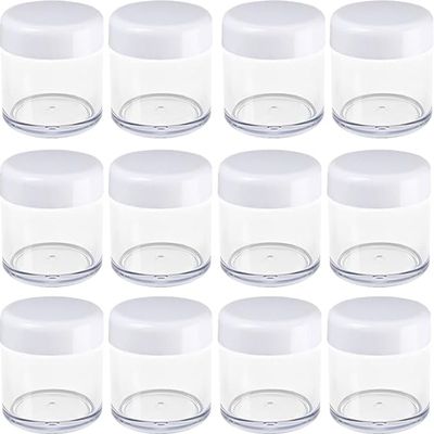 12 Pcs 15ml/0.5oz Small Travel Containers Clear Plastic Cosmetic Jar Refillable Roun for Beauty Lotion Cream Products Sample Bottles white Plastic With Screw on Lid Container
