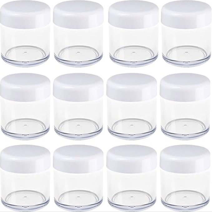 12 Pcs 15ml/0.5oz Small Travel Containers Clear Plastic Cosmetic Jar Refillable Roun for Beauty Lotion Cream Products Sample Bottles white Plastic With Screw on Lid Container