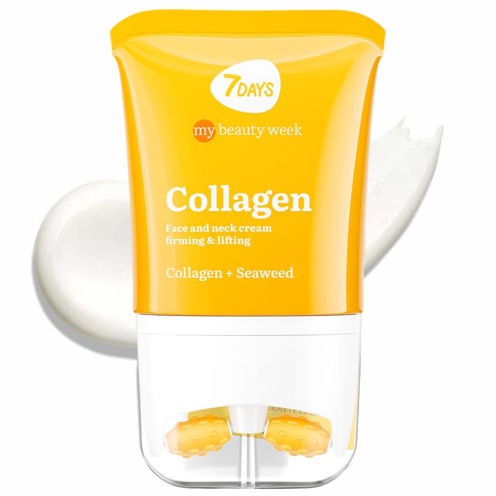 7DAYS AH8 Face & Neck Firming Cream with Collagen - Korean Anti-Aging Face Moisturizer & Neck Cream, Tightening & Lifting Neck Cream with Peptide, Includes Face Roller & Neck Massager | 2.7 fl oz