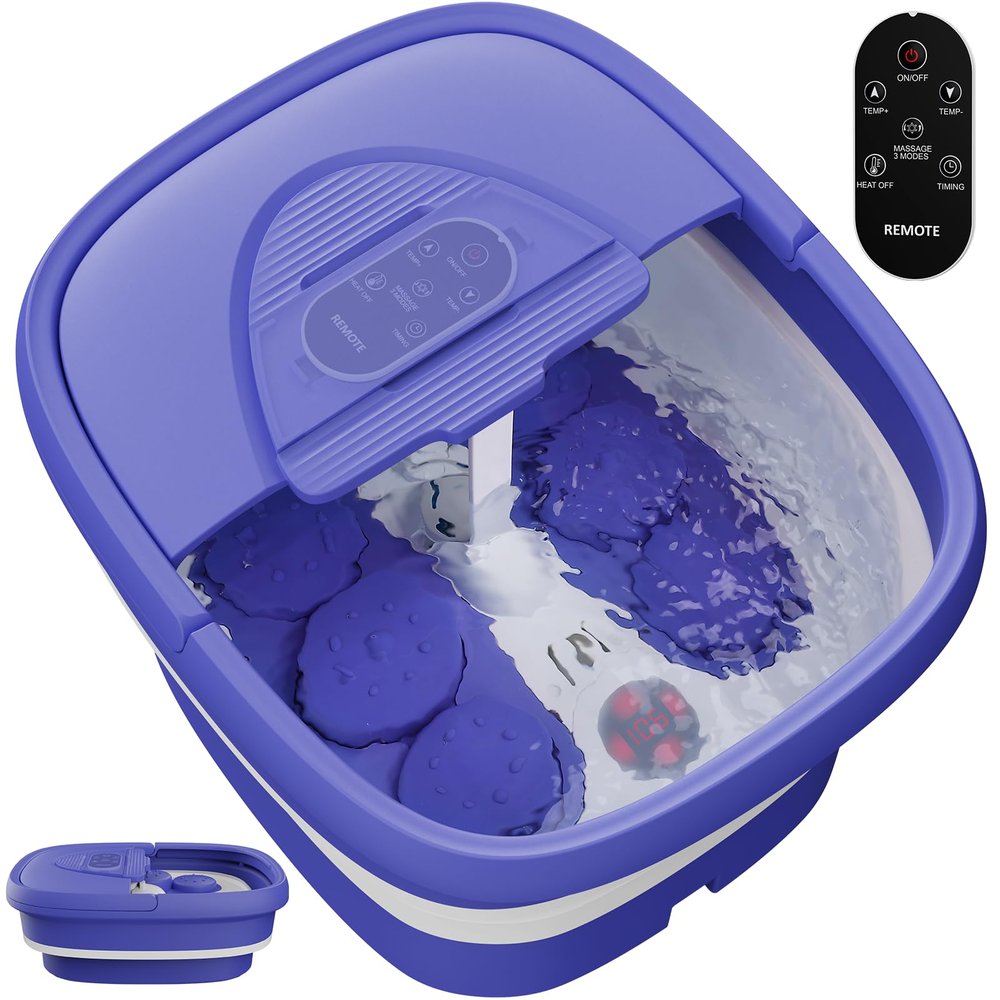 BEAUMOI Foot Spa Collapsible, Foot Bath Massager with Heat, Remote, Timer, and 24 Motorized Shiatsu Massage Balls, Foot Soaking Tub Supports Hot/Cold Water Soaking