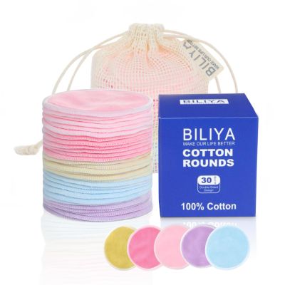 BILIYA Bamboo Fiber Makeup Remover Pads,Gentle for Sensitive Skin,30 Pack,Reusable,Eco-Friendly,Zero Waste, Quick Makeup Removal, Travel Essential