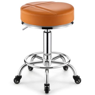 BSNANCA Swivel Round Seat Rolling Chair Office Beauty Salons Bar Stools with Metal Chrome Plated 5 Claws and Wheels, Adjustable 44-60 cm(Color:Beige) (Orange) (Orange)