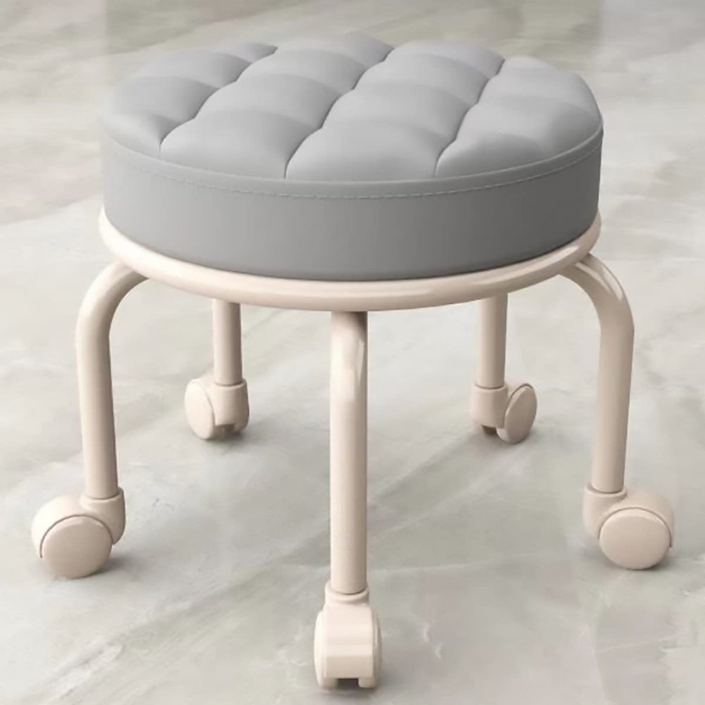 BSNANCA Rolling Stools Low Rolling Stool with Wheels, Leather Low Waterproof Small Stools (Brown) (Orange) (Grey1)