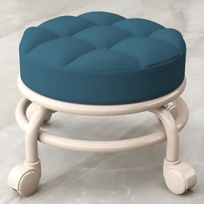 BSNANCA Rolling Stools Low Rolling Stool with Wheels, Leather Low Waterproof Small Stools (Brown) (Orange) (Blue)