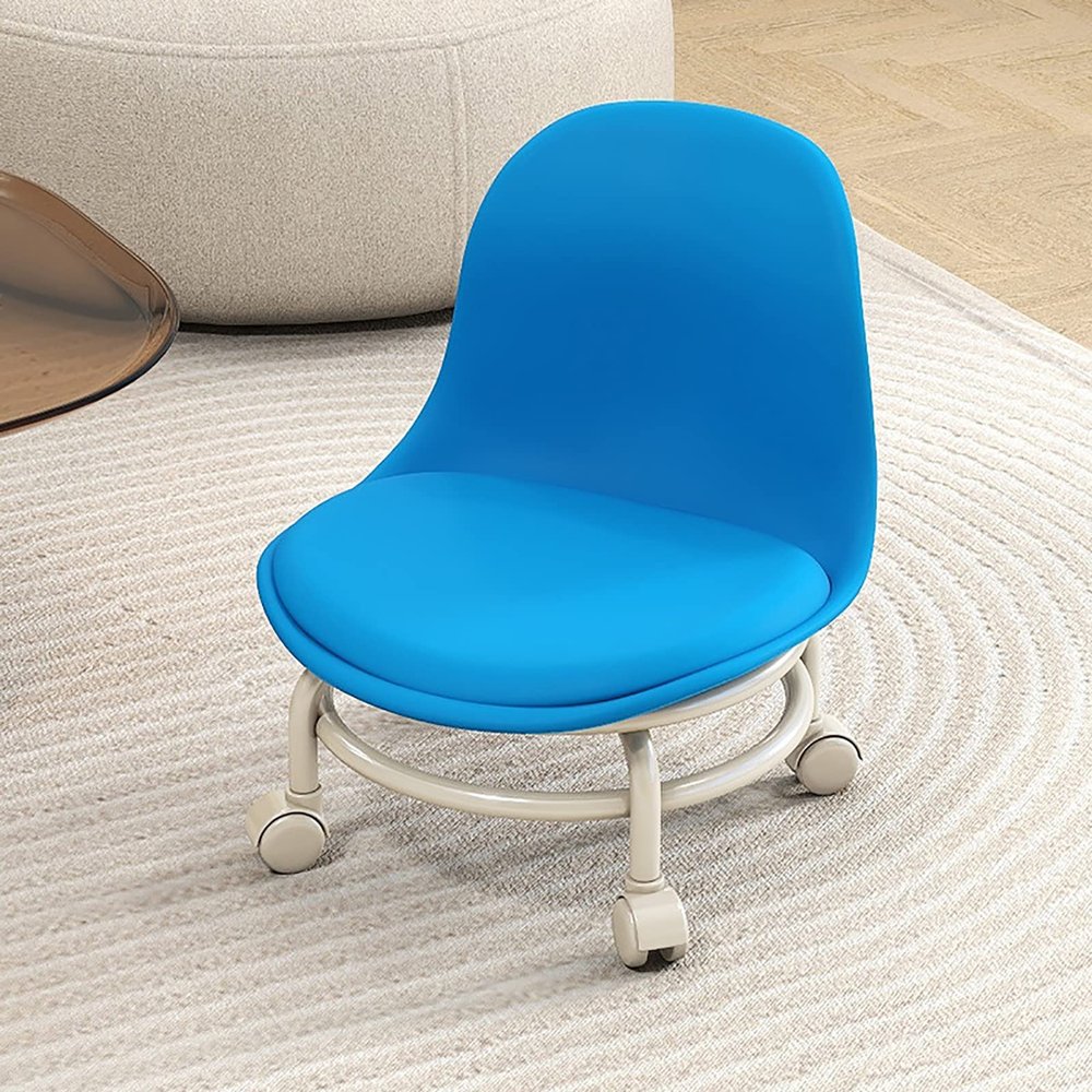 BSNANCA Cosmetic Stool Rolling Stool Low Height Rolling StoolBack, PU Leather Roller Seat and Universal Wheels for Home Cleaning (N) (G) (L)