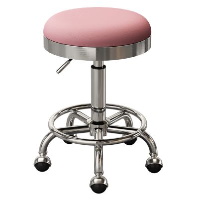 BSNANCA Swivel Round Seat Rolling Chair Beauty Salons Office Bar Stools with Metal Chrome Plated 5 Claws and Earth Wheels, Adjustable 47-64 cm(Color:Black) (Pink) (Pink)