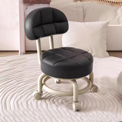 BSNANCA Footstool Swivel Stool Small Low Rolling Stool Work Stool backrest 360 Rolling Stool Low Stool with Wheels Rotating Workshop Stool(Braun) (Dark Grey) (Black)