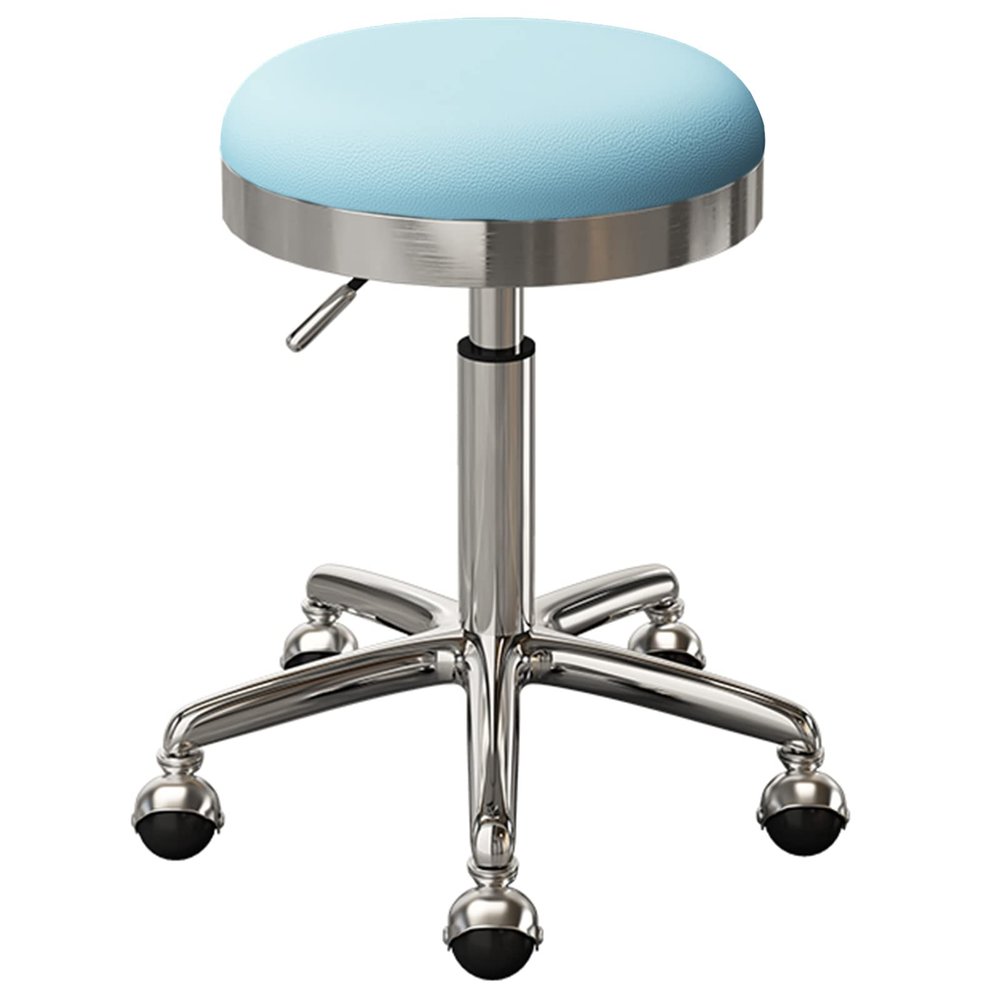 BSNANCA Swivel Rolling Chair Round Seat for Beauty Salons Office Bar Stools with Stainless Steel 5 Claws and Earth Wheels, Adjustable 47-64 cm(Color:Light Blue) (Light Grey) (Light Blue)