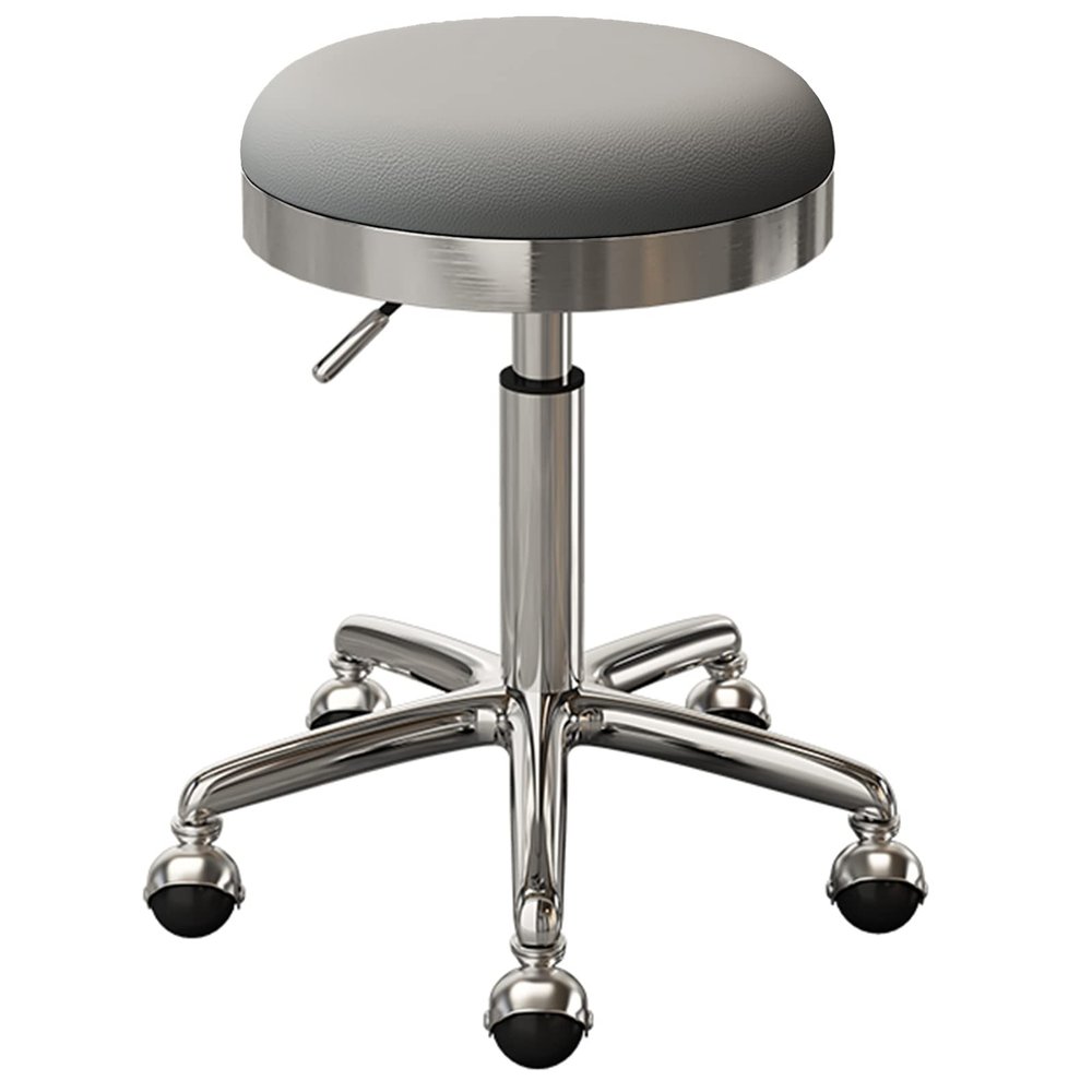 BSNANCA Swivel Rolling Chair Round Seat for Beauty Salons Office Bar Stools with Stainless Steel 5 Claws and Earth Wheels, Adjustable 47-64 cm(Color:Light Blue) (Light Grey) (Dark Grey)
