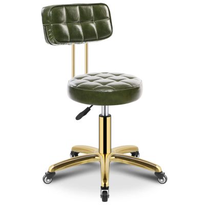 BSNANCA Adjustable Rolling Bar Stool PU Leather Round Seat Beauty Salons Chair Office Work Stool with Backrest and Swivel Wheels(Color:Ed) (Brown) (Green)