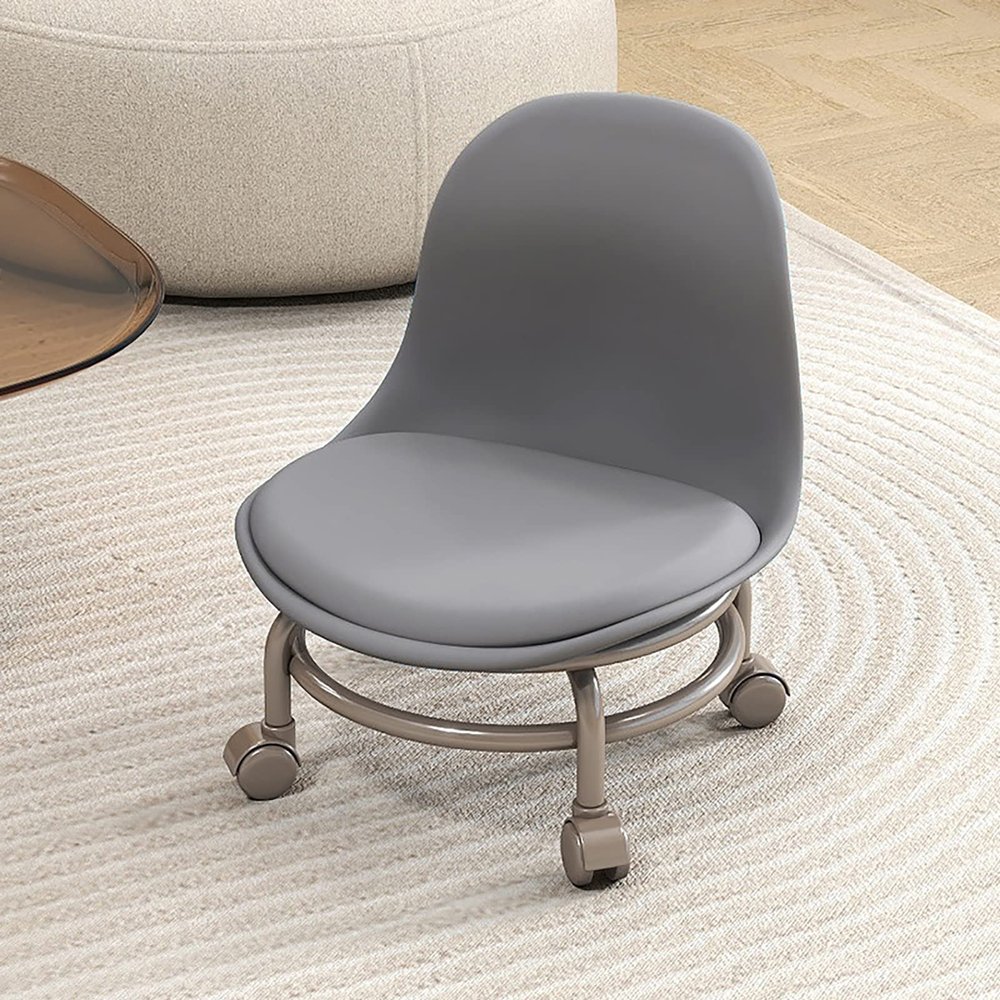 BSNANCA Cosmetic Stool Rolling Stool Low Height Rolling StoolBack, PU Leather Roller Seat and Universal Wheels for Home Cleaning (N) (G) (D)