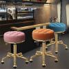 BSNANCA Round Seat Rolling Chair Beauty Salons Office Swivel Bar Stools with Gold Metal Steel 5 Claws and Earth Wheels, Adjustable 47-64 cm(Color:Light Blue) (Light Grey) (Dark Blue) view 2