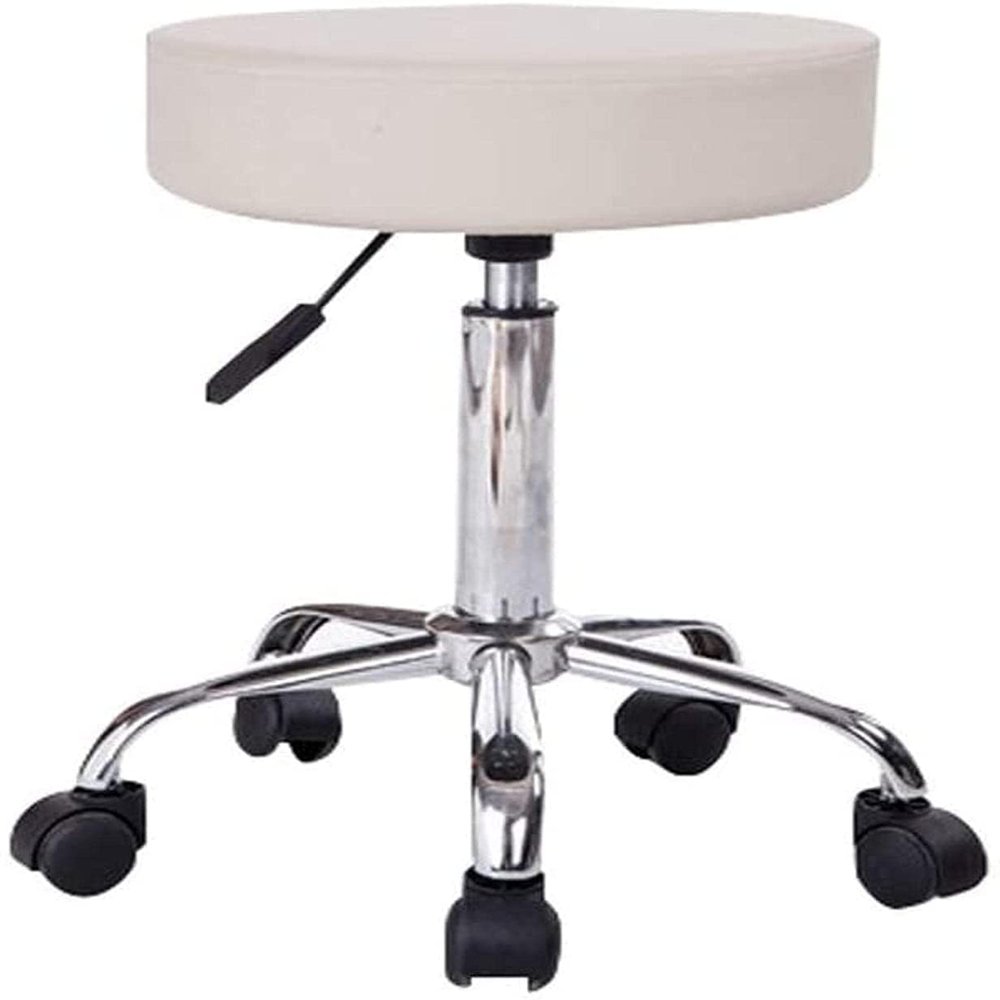 BSNANCA Round Rolling Stool Chair Adjustable Stool Office Salon Tattoo Kitchen Massage Work Comfy Round Seat Height Adjustable Swivel Heavyduty Chair (Color : Pink) (White) (Pink) (White)