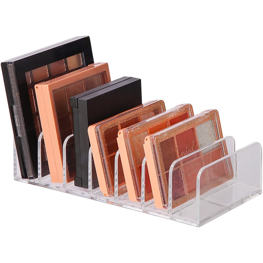 Aramox 7 Section Acrylic Makeup Pallet Holder, Makeup Stand for Dressing Table, Slim Design with Small Size, Ideal for Vanity Tables, Shelves, and Inside Cabinets
