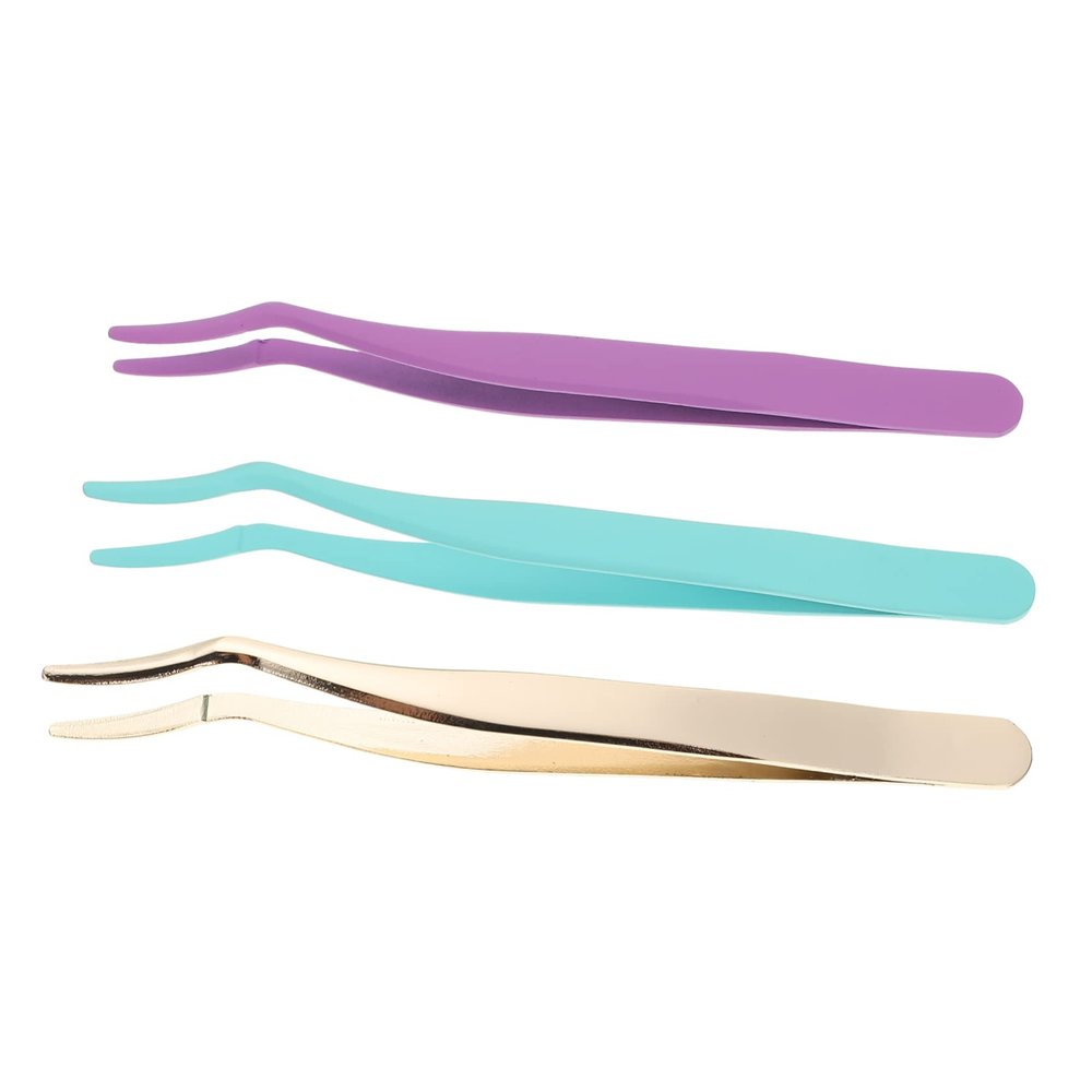 ASAKKURA 3pcs Eyelash Extensions Tweezers Lash Tweezers for False Lashes Professional Eyelash Clip Applicator Tools Purple
