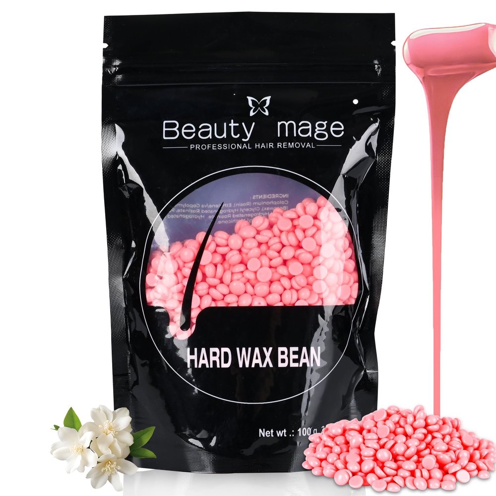 Hard Wax Beans - Chamomile Formula for Sensitive Skin, Hair Removal at Home, Brazilian Bikini, Facial, Legs, Underarms Wax Refill for Women & Men (3.54oz, ROSE)