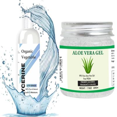 Aloe Vera Gel & Vegetable Glycerine Bundle  100% Pure & Natural | Moisturizing, Hydrating & Soothing for Face, Skin & Hair Care | Non-Sticky Formula | Aloe Vera Gel 7.76 oz + Vegetable Glycerine 4 Fl