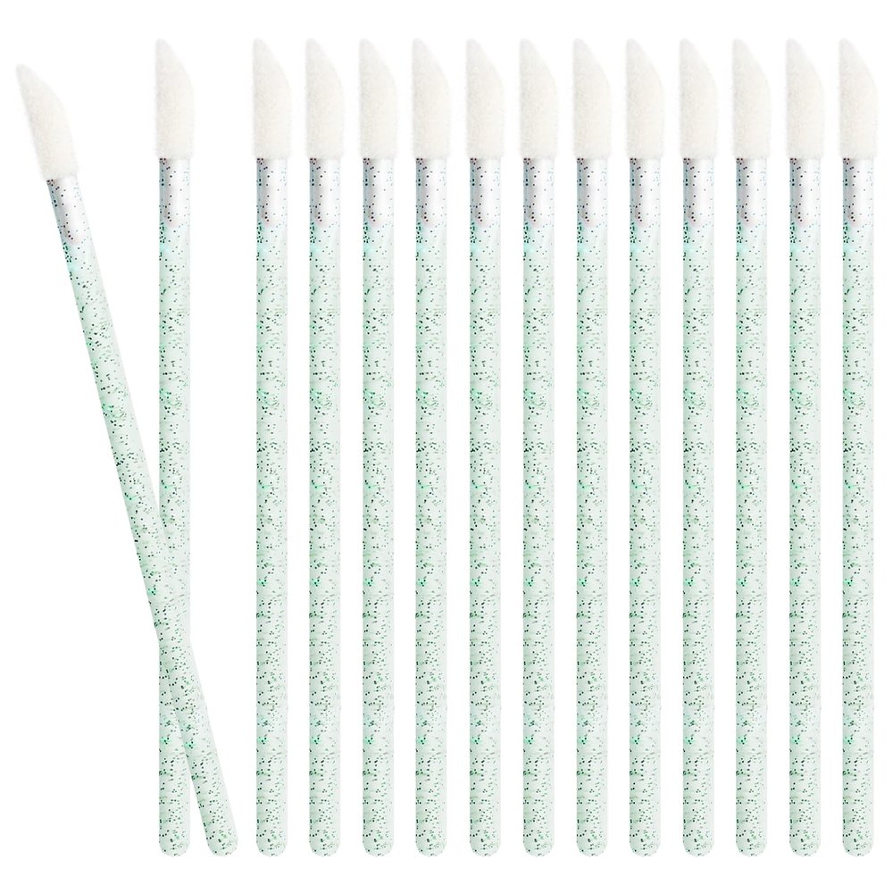 50 PCS Disposable Lip Wands, Lipstick Testers Brush, Glitter Crystal Lip Gloss Brush, Makeup Applicator for Lip Care, Beauty Tool(Crystal Green)