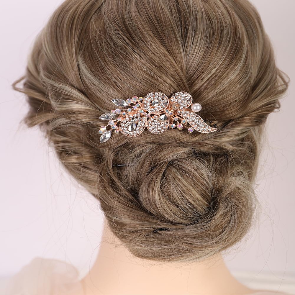 Chargances Vintage Crystal Inlaid Hair Comb Wedding Silver Rhinestone Long Teeth Hair Side Combs Bridal Slide Hairpins Barrettes Hair Accessories for Women Brides (Silver)