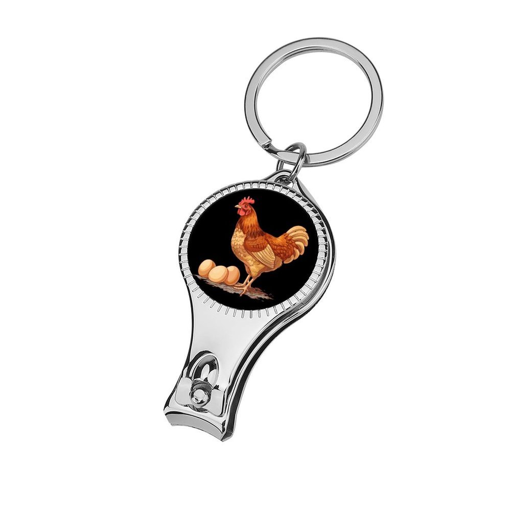 Chicken Egg Laying Hen Nail Clippers Stainless Steel Fingernail and Toenail Cutters with Bottle Opener and Keychain for Men Women