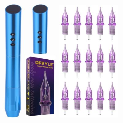 109 Wireless Tattoo Pen Machine Rotary Tattoo Gun with 2PCS Replaceble Batteries Coreless Motor Digital Display Tattoo Needles 10PCS Standard Size 5RL Disposable Tattoo Cartridge Needles with Membrane