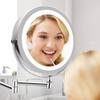 8 in Round LED Lighted Wall Mount Makeup Mirror Wall-Mounted Bathroom Mirror with Lights and 3X Magnification, Lighted Wall Mount Mirror Double Sided Swivel Extendable,Nickel,Charging(Chrome,Charging) view 2