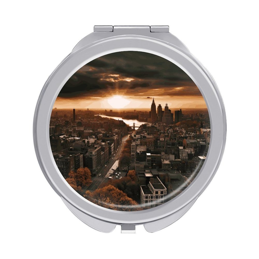 BTCOWZRV York City Sunset Picture Travel Makeup Mirror Portable Compact Mirror Folding Handheld Double Sided Mirror 1X/2X Magnifying Pocket Cosmetic Mirror Mini Vanity Mirror for Women Girls Gift