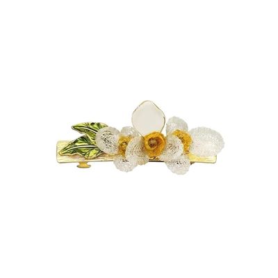 YMGSCC Handmade Stacked Flower Drip Oil Leaf Gold Plated Romantic Coiffure Horizontal Clip Half Hair Top Clip