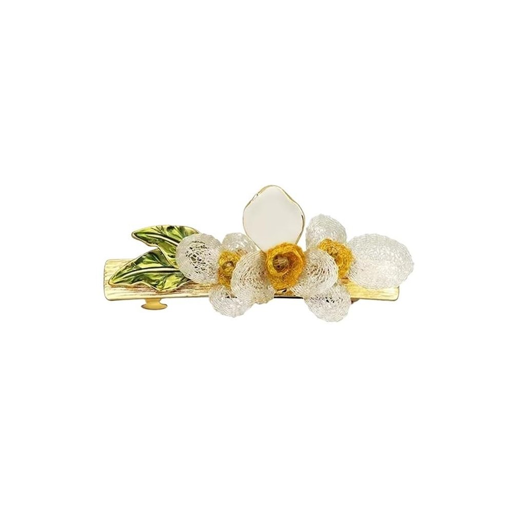 YMGSCC Handmade Stacked Flower Drip Oil Leaf Gold Plated Romantic Coiffure Horizontal Clip Half Hair Top Clip