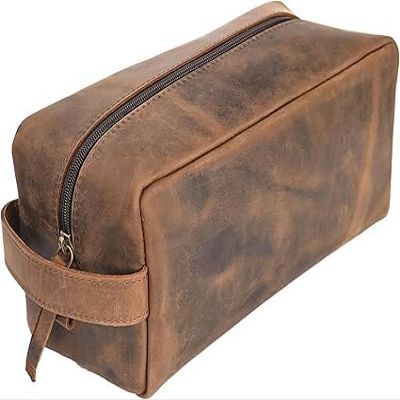 RusticVintage Leather Toiletry Bag, Cosmetic Case, Classy Dopp Kit - Best Gift - Premium Genuine Leather Dopp Kit Shaving Kit Organizer Travel Kit Pouch Bag f - Large Size (Oil pull up) (Dark Brown)
