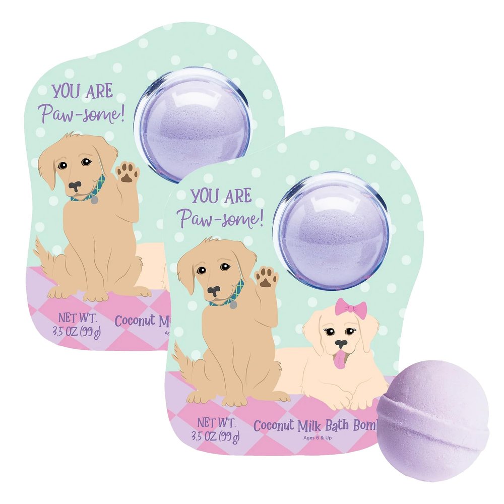 Cait + Co Relaxing Bath Bomb Giftable, 3.5 Ounce Coconut Milk Recipe, Starfruit and Mango Scent, You are Pawsome - Pack of 2