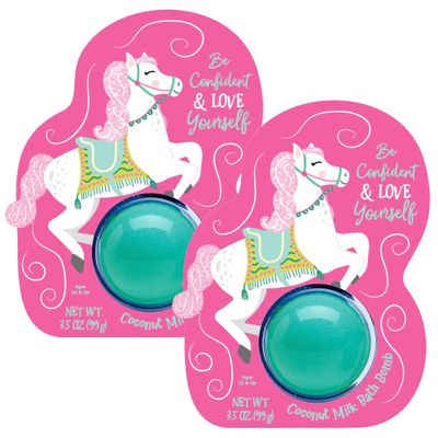 Cait + Co Relaxing Bath Bomb Giftable, 3.5 Ounce Coconut Milk Recipe, Amber and Moss Scent, Horse - Pack of 2